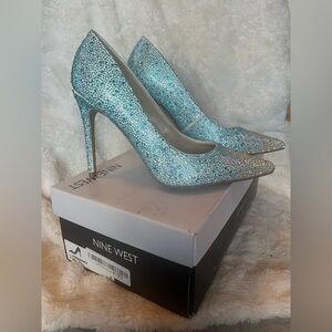 NINE WEST Rhinestone Stiletto Pumps (Blue/Silver)- Sz 7